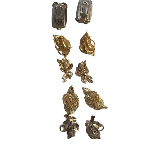 5 Pairs Vintage/Modern Leaf Floral Clip On Earrings Designer Jewelry Lot - Picture 6 of 7